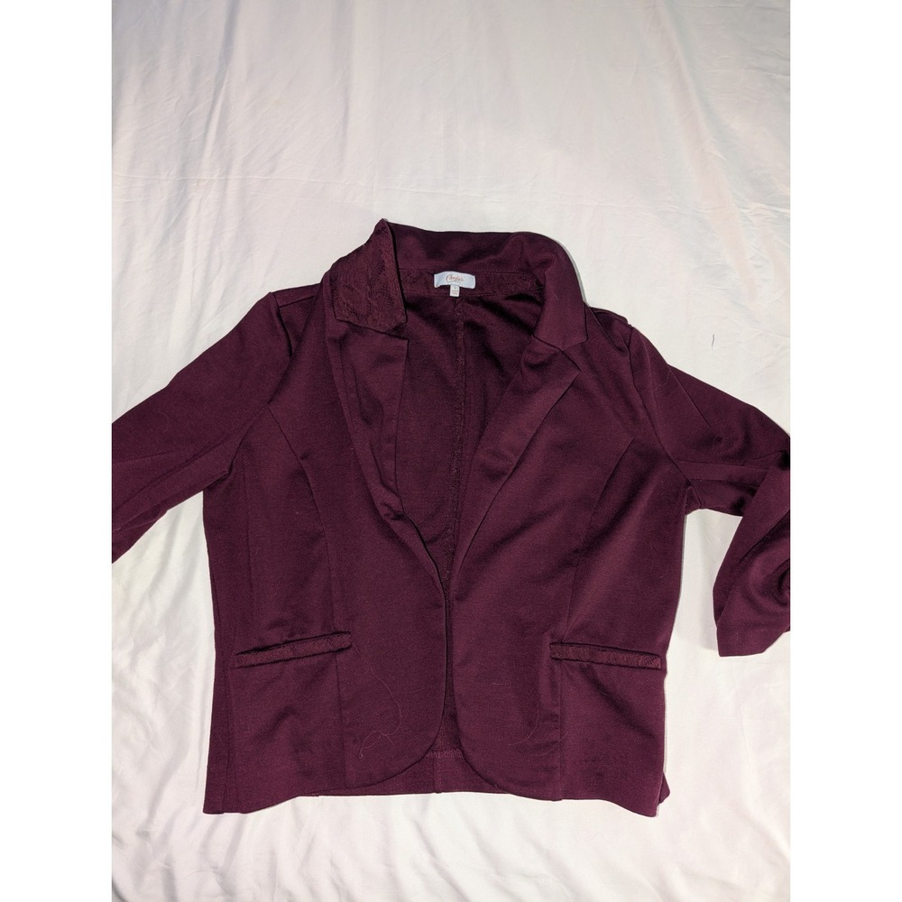Candies Women's Large Purple Mid Sleeve Open Front Jacket With Pockets M-012
